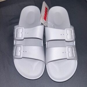 Freedom Moses White Double Strap Buckle Slide Sandals EU 39 40 US Women 9-10